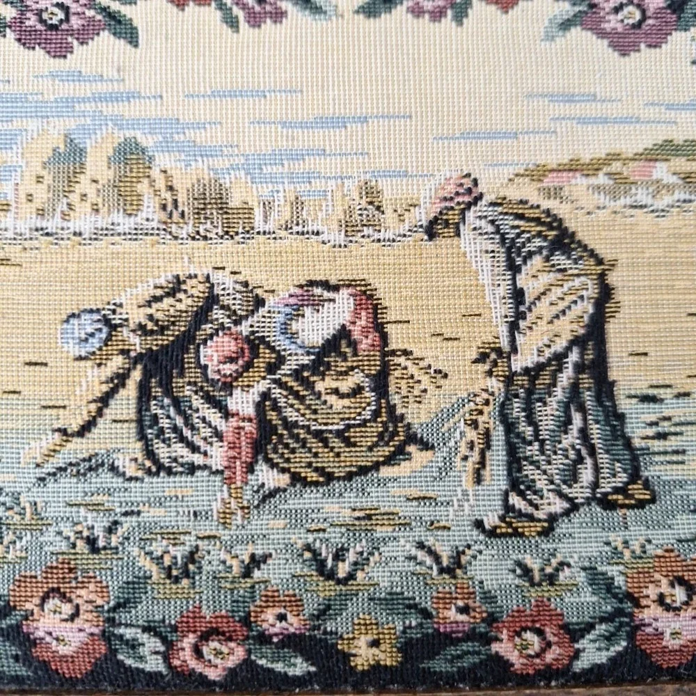 Vintage Tapestry Jewelry Box Art Floral Women Working Field Country Farmhouse